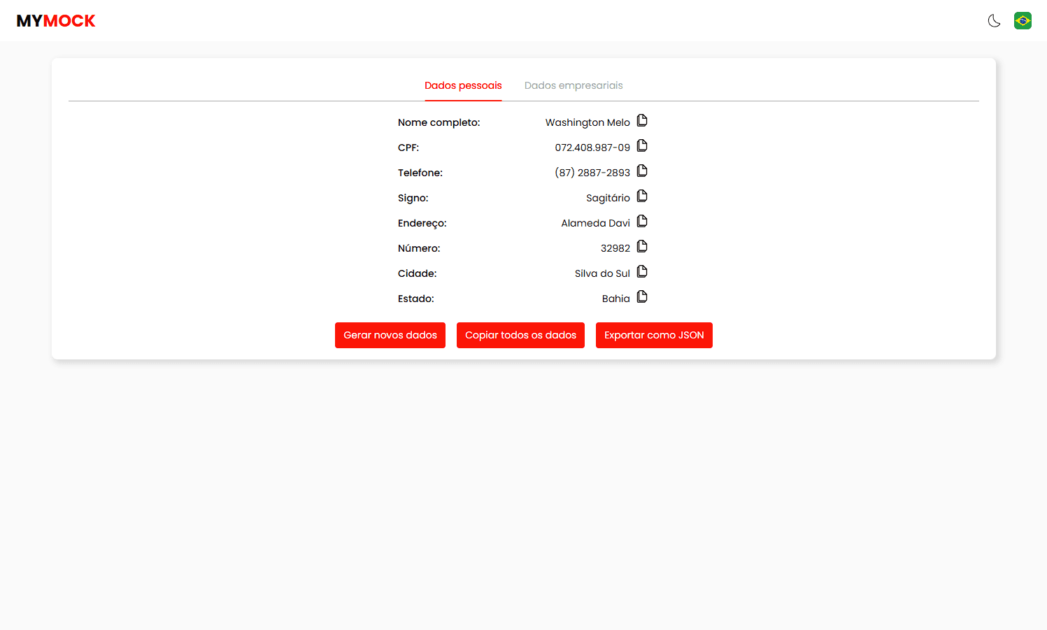 Tela do projeto MyMock
