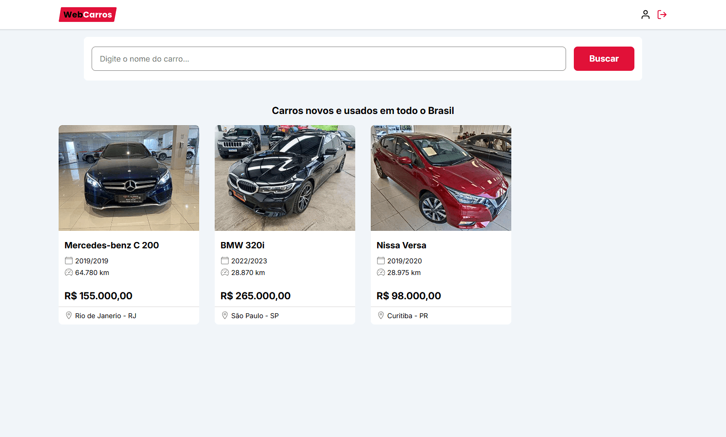 Tela do projeto Web Carros